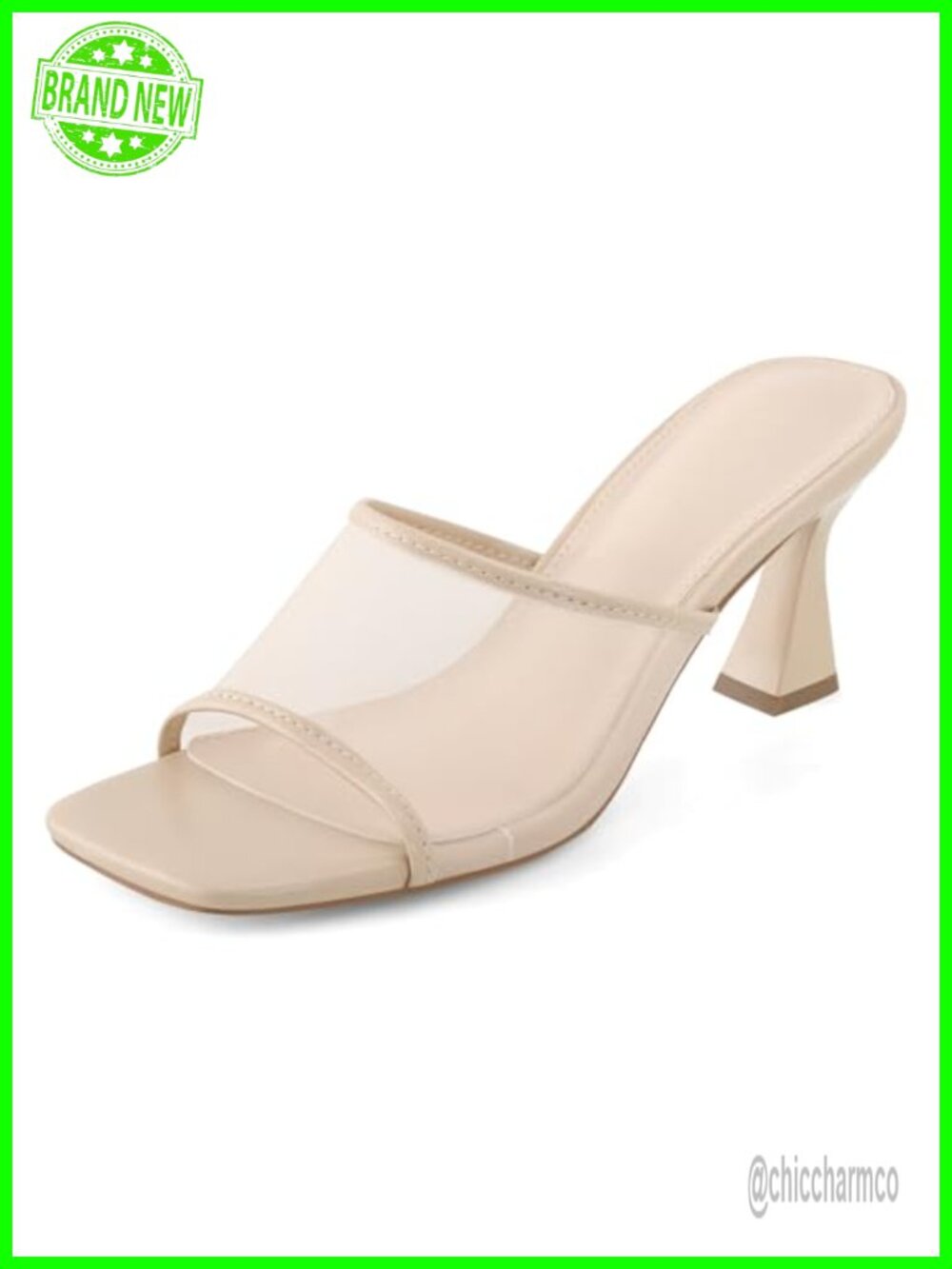 Mule Heels Chunky Kitten Heeled Sandals Mesh Slip On Square Toe Dress Pumps